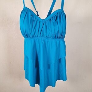 Torrid Babydoll Cross‎ Back Tiered Ruffle Bathing Suit Full Bra Top Blue 0
